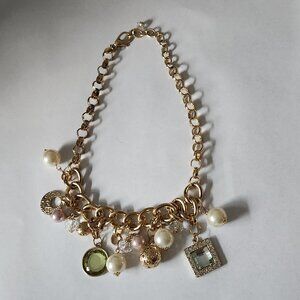 Charming Charlie - Gold Tone Pearl & Trinket Necklace